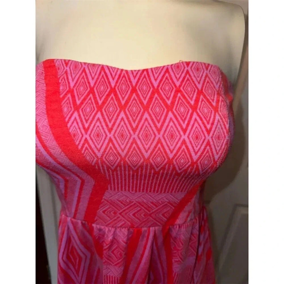 Xhilaration Women's XS Strapless High-Low Summer Dress Pink/Red Geometric - Picture 9 of 16